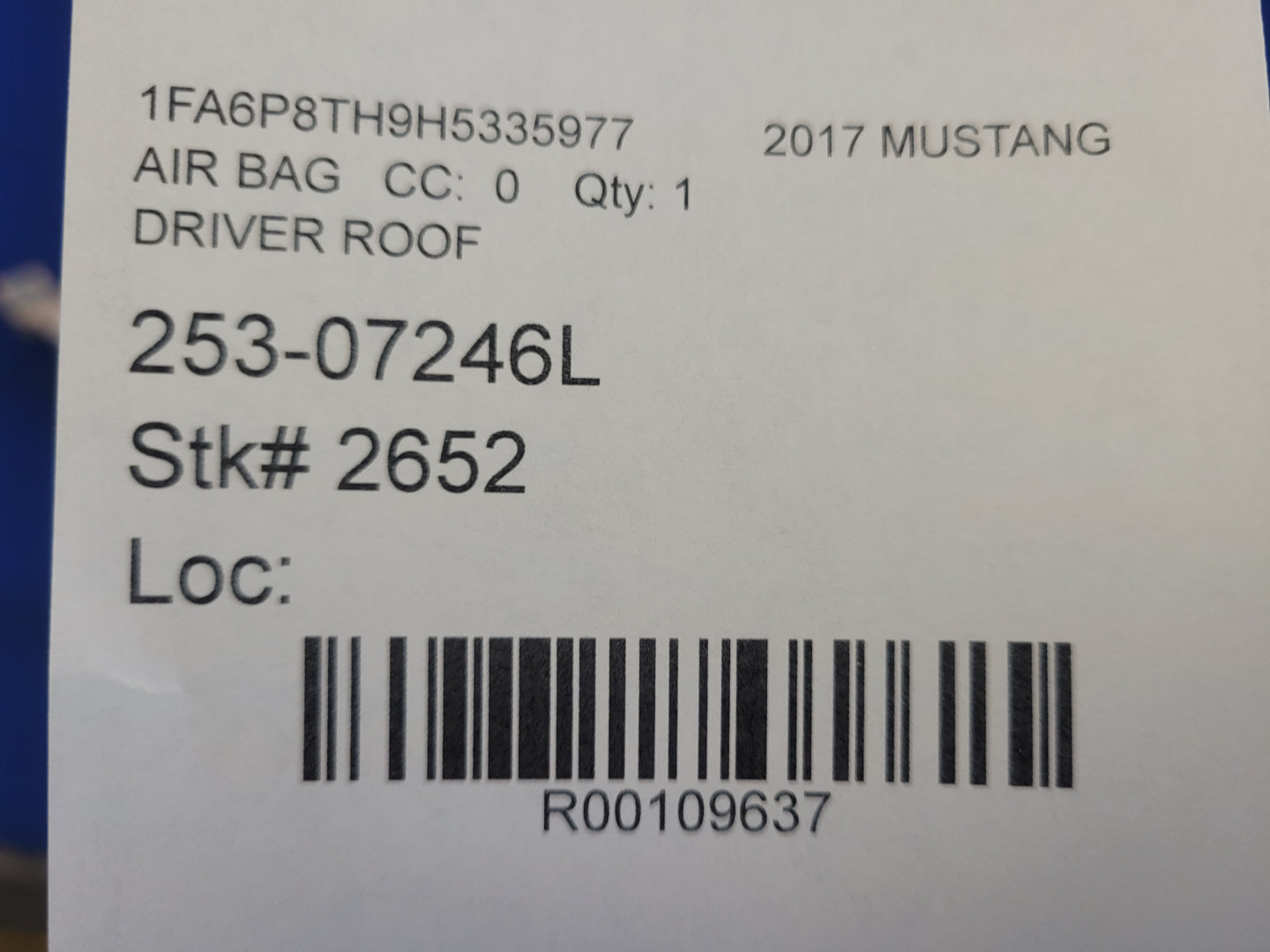 2015-2017 Ford Mustang GT S550 Driver Upper Roof Curtain Air Bag 2652 - The Parts Farm