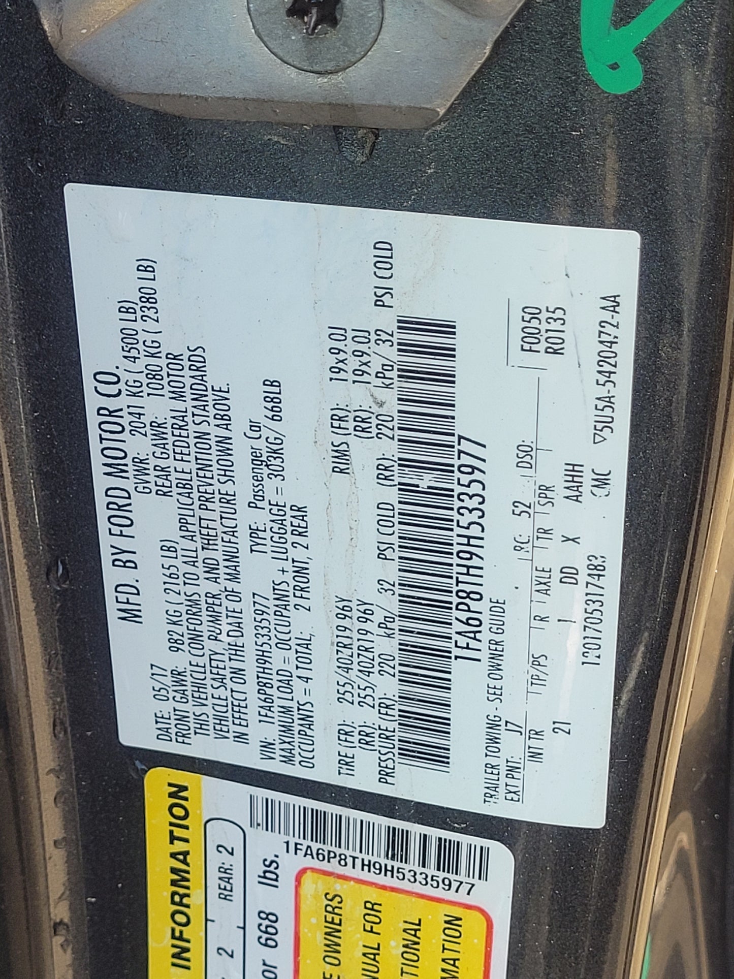 Stock 2652. 2017 Ford Mustang EcoBoost Roller Frame Coupe Clean Title Shell Paint J7 57k - The Parts Farm