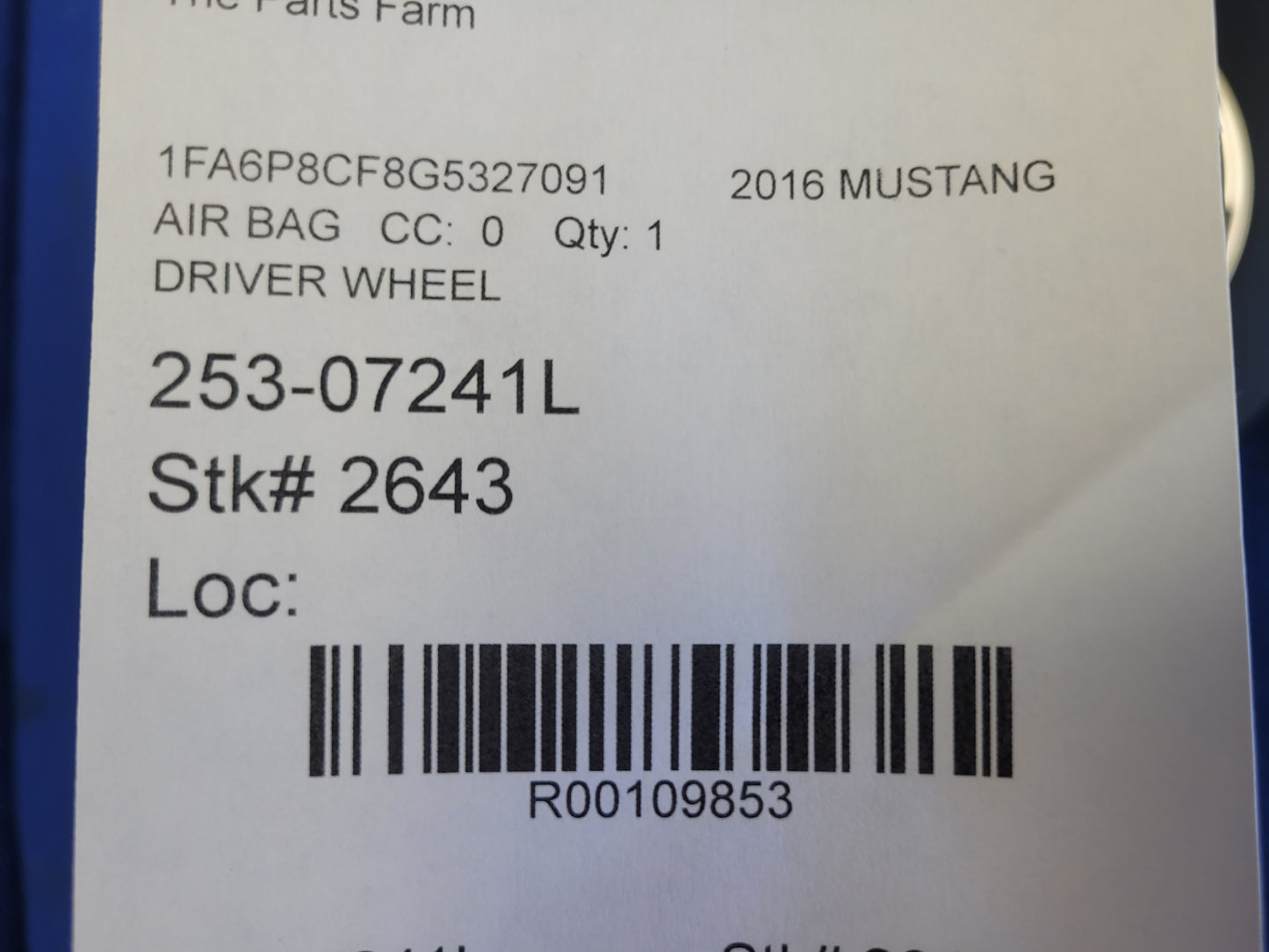 2015-2017 Ford Mustang GT Coupe Driver Steering Wheel Air Bag Dash Left 2643 - The Parts Farm