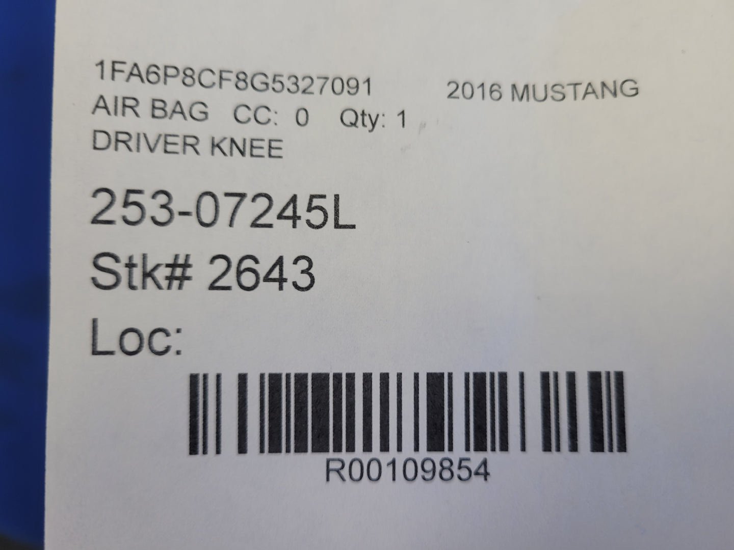 2015-2017 Ford Mustang GT Coupe Driver Lower Knee Air Bag Dash Left 2643 - The Parts Farm