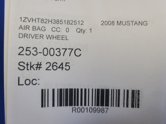 2008 Ford Mustang GT Bullitt Driver Air Bag Steering Wheel Left Dash 2645