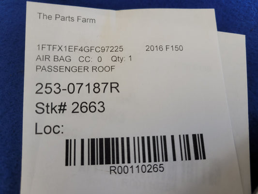 2015-2017 Ford F150 Pickup Truck Passenger Right Air Bag Roof Curtain Crew Cab 2663