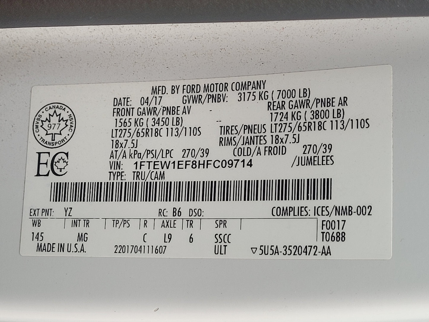 Stock 2661. 2017 Ford F150 Pickup Truck 4x4 5.0L V8 Engine 6R80 Auto Trans 52k Miles - The Parts Farm
