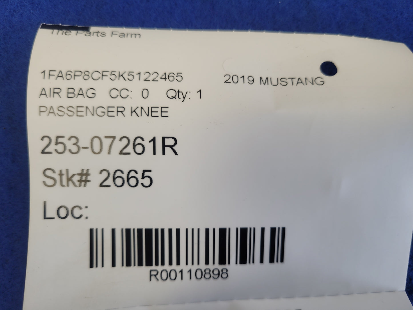 2018-2023 Ford Mustang GT Coupe Passenger Right Lower Knee Dash Air Bag 2665 - The Parts Farm