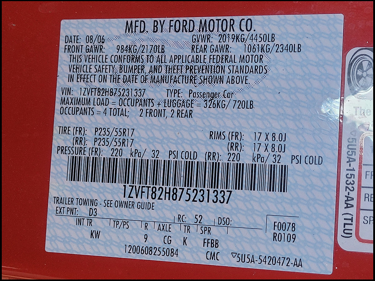 Stock 2696. 2007 Ford Mustang GT Coupe 4.6L V8 3V 3650 Manny Tranny 78k Miles - The Parts Farm