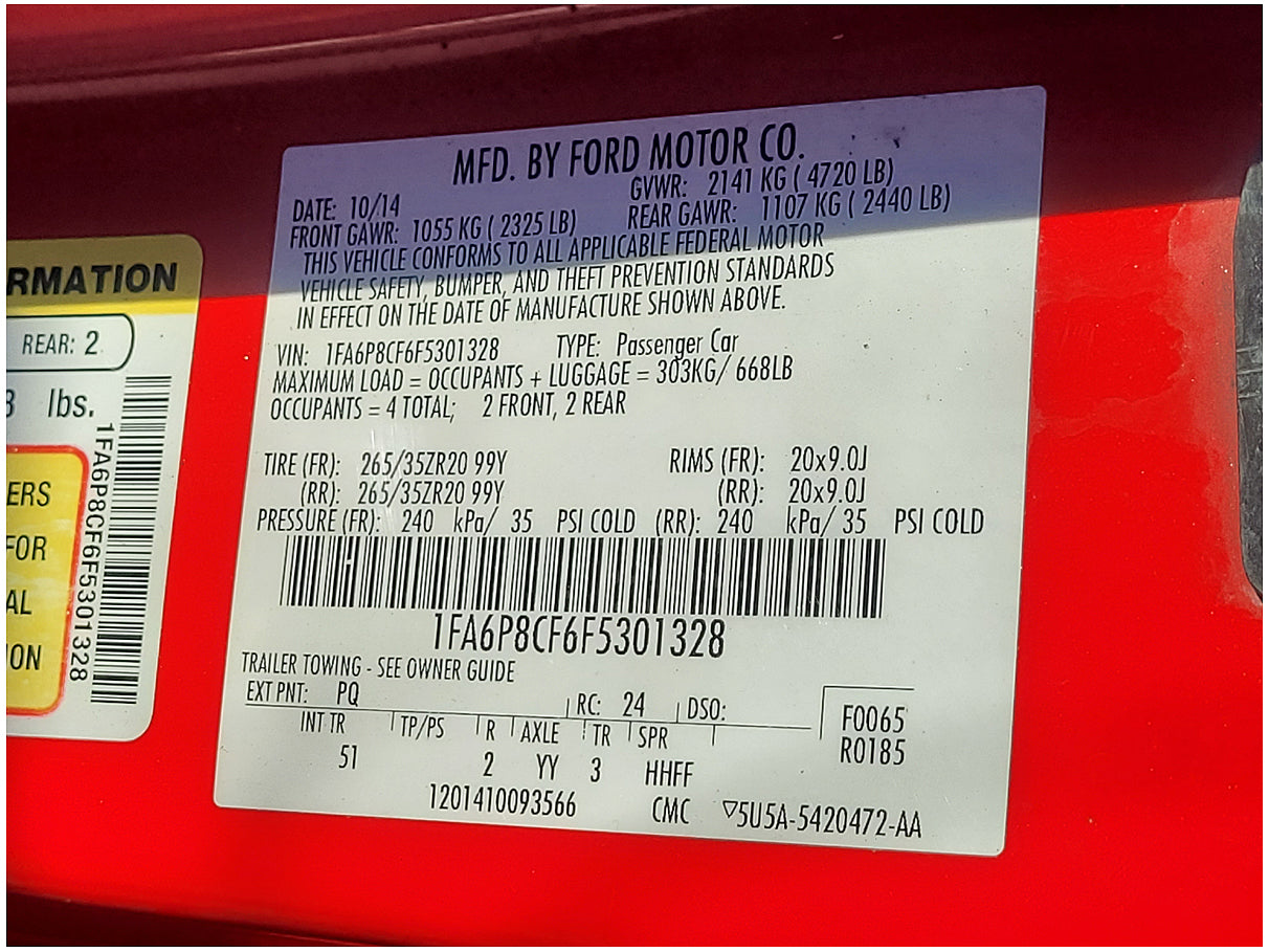 Stock 2778. 2015 Ford Mustang GT S550 Salvage Title Roller Paint PQ Start to a Race Car!!