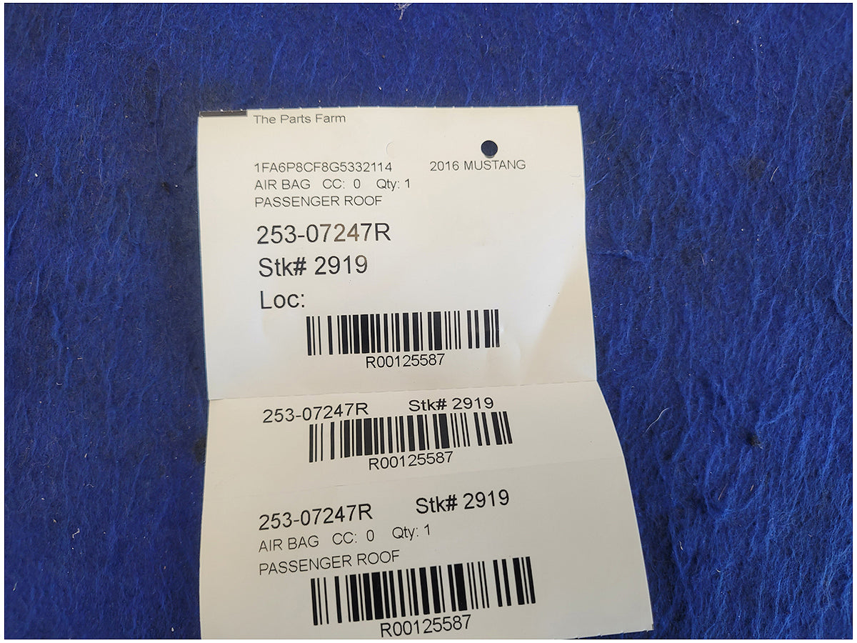 2015-2017 Ford Mustang GT S550 Coupe Passenger Roof Curtain Air Bag 2919