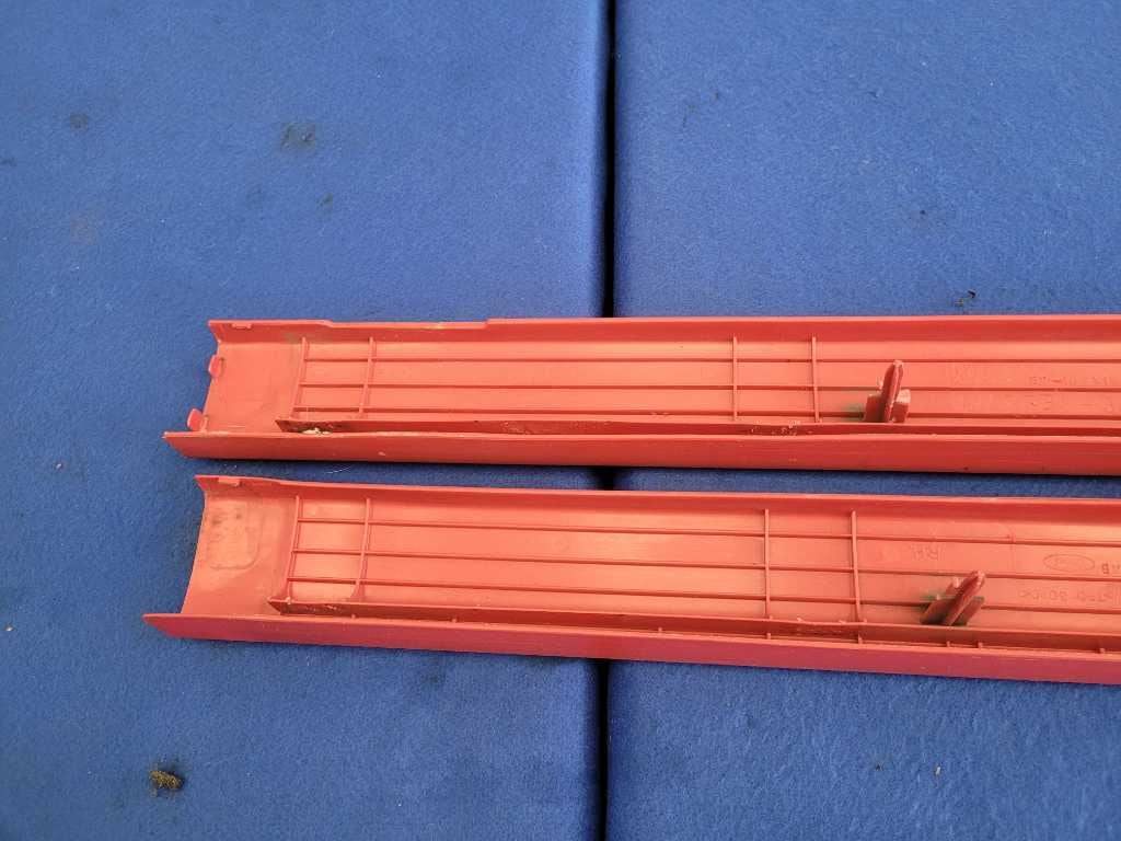 1994-1998 Ford Mustang GT Convertible Pair Door Sill Scuff Plates Red 2631 - The Parts Farm