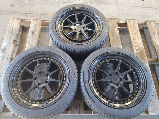 2015-2023 Ford Mustang GT S550 3 Aodhan Wheels 19x8.5 Black Spoke Tire 2638 - The Parts Farm