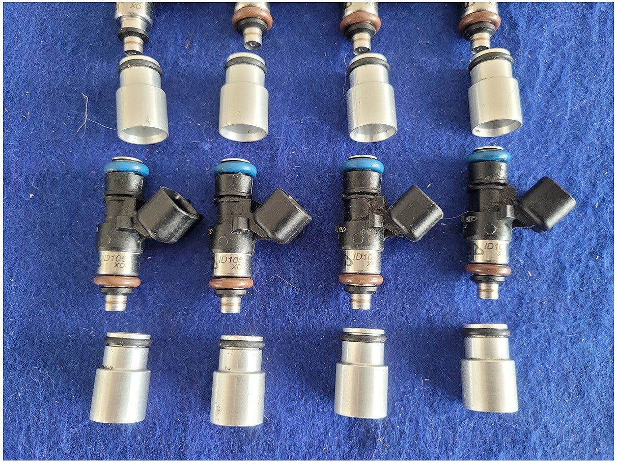 Set of 8 ID1050xds Injectors with Spacers 2012 Ford Mustang GT500 Fuel Gas 2812 - The Parts Farm