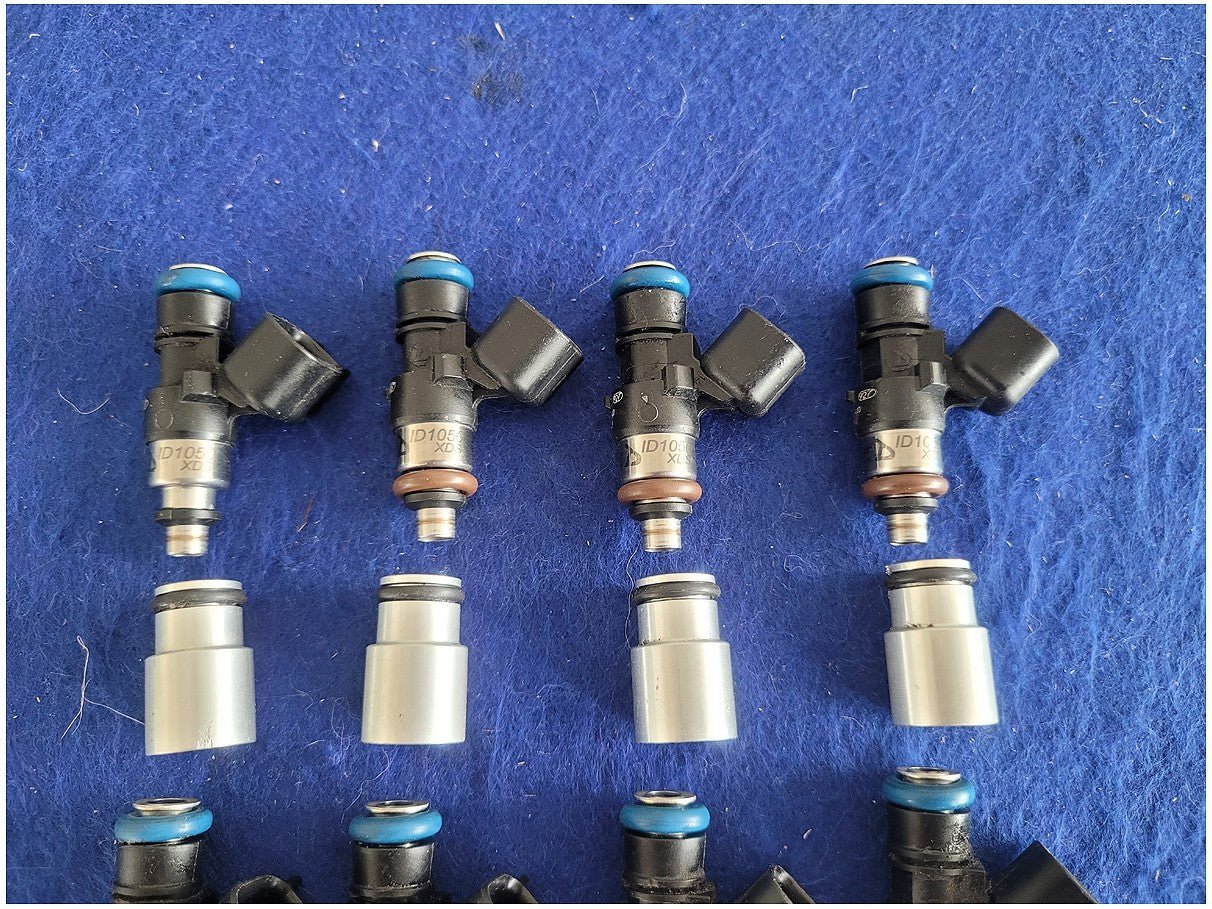 Set of 8 ID1050xds Injectors with Spacers 2012 Ford Mustang GT500 Fuel Gas 2812 - The Parts Farm